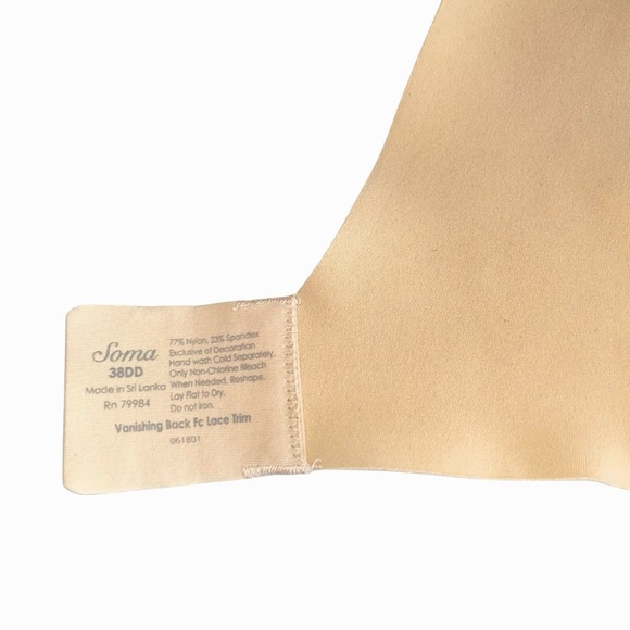SOMA Bra Vanishing back Perfect coverage Underwire Lace trim 38DD/38E Like New - Picture 9 of 9
